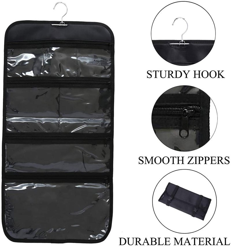 WODISON Foldable Clear Hanging Travel Toiletry Bag Cosmetic Organiser Storage, Black, One Size - Image 3